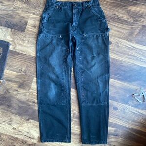 Carhartt Vintage Dungaree Fit 34X34 Black Carpenter Pants w/ gold metal distress